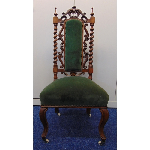 19 - A late Victorian mahogany hall chair with upholstered seat and back, cabriole legs and original cast... 