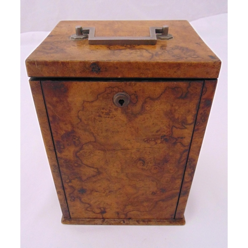 237 - An early 20th century rectangular burr walnut casket, the hinged front revealing two lined drawers, ... 