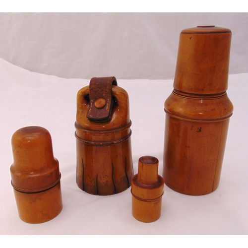 238 - A quantity of Victorian treen to include cups, a box and cover and two glass bottles in treen contai... 