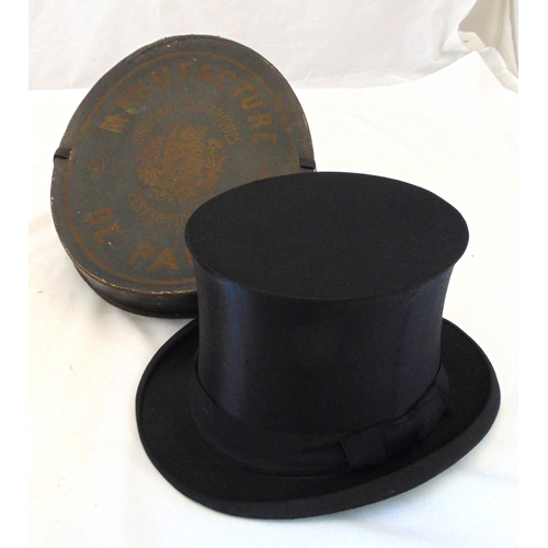 248 - Manufacture de Paris Chapeaux Mecaniques Perfectionnes collapsible opera top hat in original fitted ... 