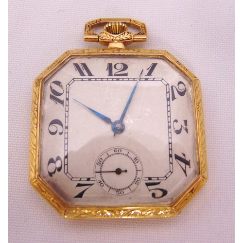 284 - Optima 18ct yellow gold open face pocket watch, white dial with Arabic numerals and subsidiary secon... 