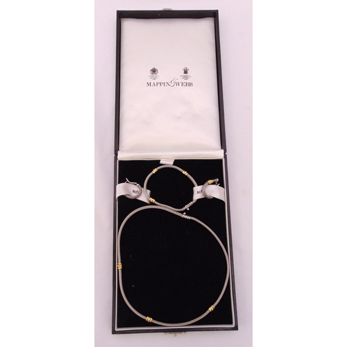 297 - Mappin and Webb 18ct gold and silver matching necklace, bracelet and earrings, in original fitted ca... 