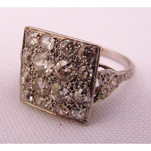 306 - Art Deco platinum and diamond pavé set cocktail ring, approx total weight 5.7g