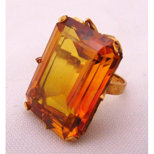 331 - Yellow gold and citron dress ring, gold tested 9ct, approx total weight 13.0g