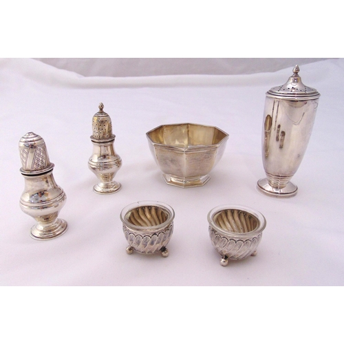 383 - A quantity of hallmarked silver to include a sugar sifter, a sugar bowl and condiments, approx total... 