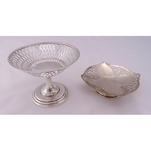 384 - Two hallmarked silver bonbon dishes on raised circular base, approx total weight 247g