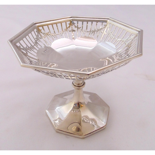 385 - A hallmarked silver octagonal and bar pierced bonbon dish on raised octagonal stand, Sheffield 1905,... 