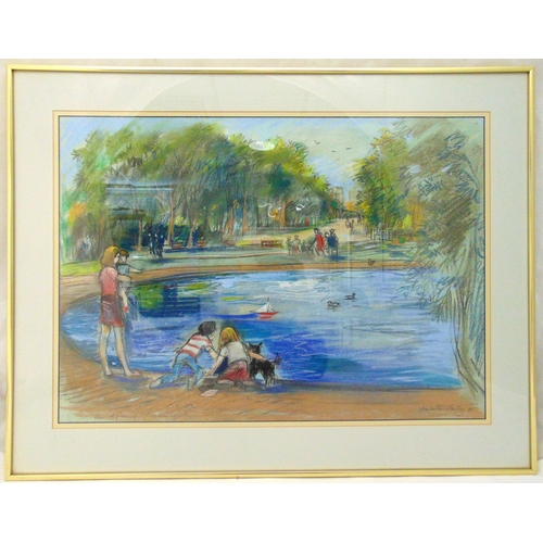 41 - Charlotte Fawley framed and glazed watercolour titled Round Pond Kensington, signed and dated bottom... 