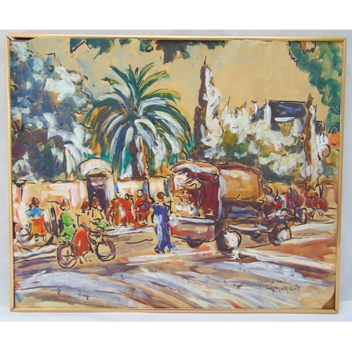 43 - Marcel de Valoy framed gouache on paper of French market scene, signed and dated bottom right, 47.5 ... 