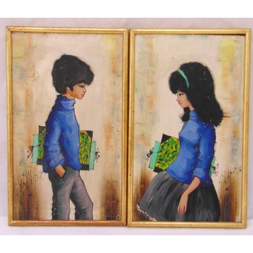 49 - S. Olivier two framed oils on board of a boy and girl signed left and right, 45 x 26cm each