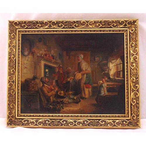 52 - A framed oil on canvas of an internal domestic scene, 35 x 45.5cm