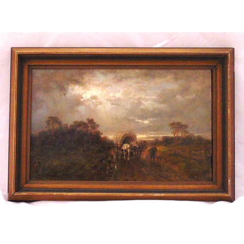 54 - Desire Thomassin-Renhardt framed oil on panel of a wagon and horses in a landscape, signed bottom le... 