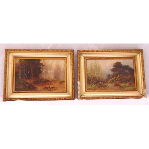 56 - Sidney Pike a pair of framed oils on board of wooded landscapes, 14 x 22cm each (frame A/F)