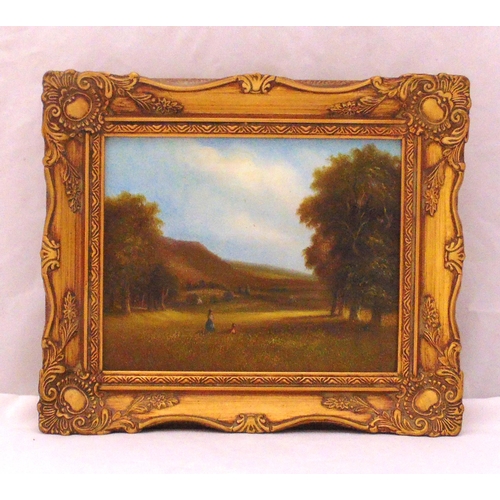 58 - Ray Witchard framed oil on panel of a country landscape with children playing in the meadow, 19 x 24... 