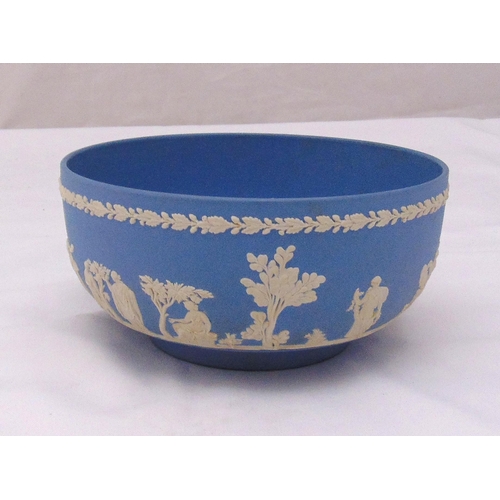 116 - Wedgwood Blue Jasperware fruit bowl of customary style on rim foot, marks to the base, 10cm (h)