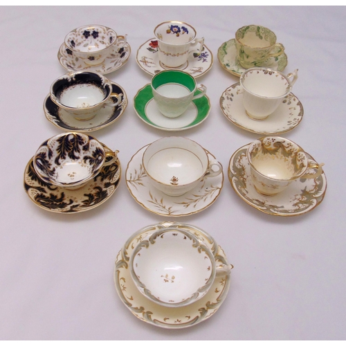 126 - Rockingham porcelain ten cabinet cups and saucers of various shape and form