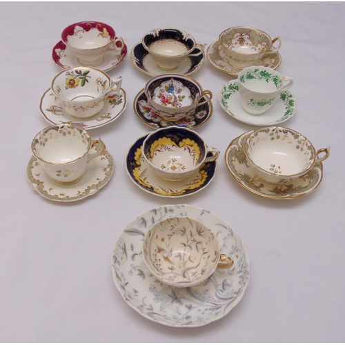 127 - Rockingham porcelain ten cabinet cups and saucers of various shape and form