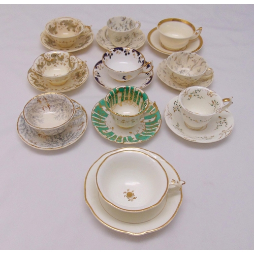 128 - Rockingham porcelain ten cabinet cups and saucers of various shape and form