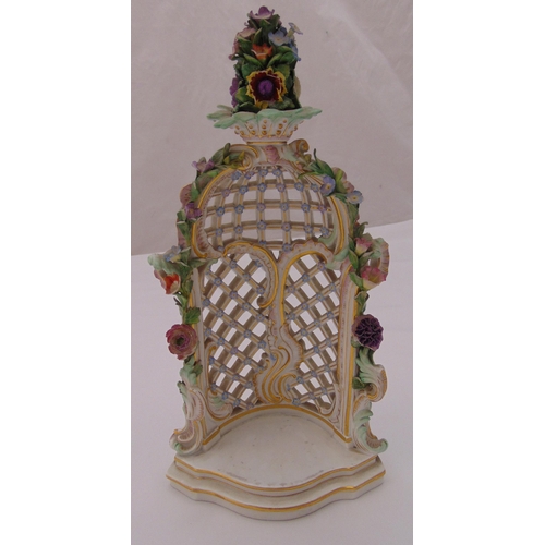 136 - Meissen arbour garden trellis decorated with applied flowers and leaves, and flower finial, marks to... 