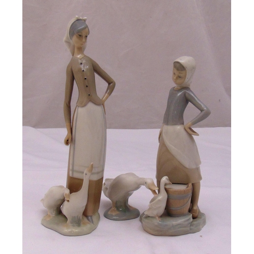 146 - Two Lladro figurines to include girls with ducks and geese, tallest 28cm (h)