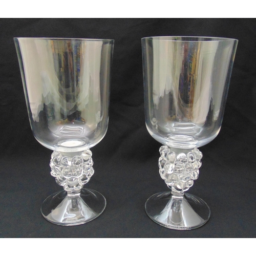 154 - Lalique Clos-Vougeot a pair of crystal candle holders with hurricane lantern shades, circa 1980, sig... 