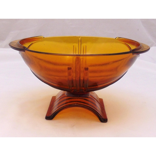 161 - Art Deco glass amber fruit bowl, oval form on curved oval base, 15.5 x 29cm