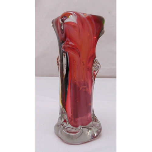 163 - Murano red glass shaped cylindrical vase, 31cm (h)