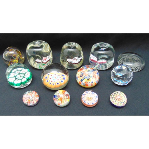 171 - Thirteen glass paperweights to include Millefiori of various form and size