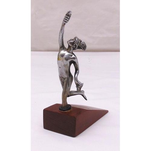 200 - A silvered metal Mercury car mascot mounted on wooden plinth, 17cm (h)