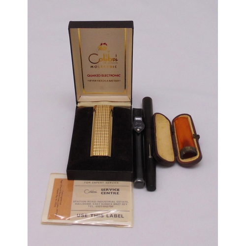 225 - Swan fountain pen with metal sleeve, Colibri lighter in original case and a cheroot holder in origin... 