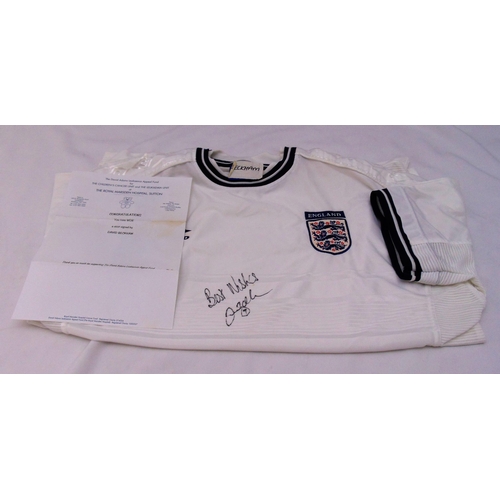 238 - David Beckham signed white England Umbro football shirt, adult size, with provenance