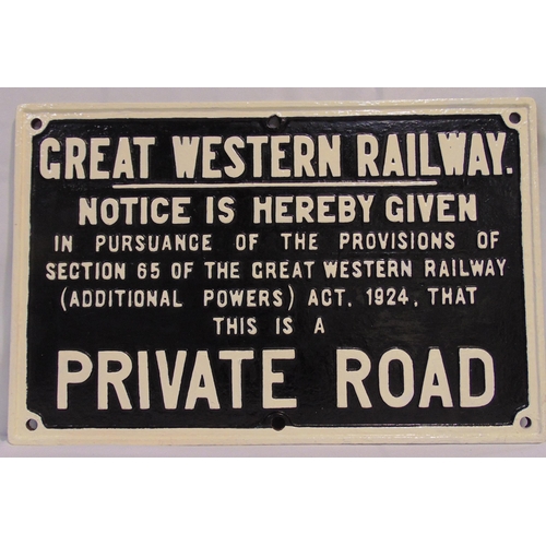 248 - Great Western Railway cast iron Private Road sign, 41.5 x 64cm