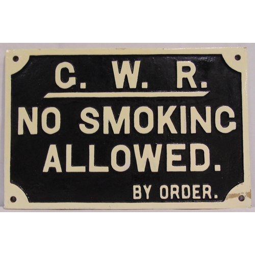 249 - G.W.R. Cast iron rectangular No Smoking Allowed sign, 30 x 45cm