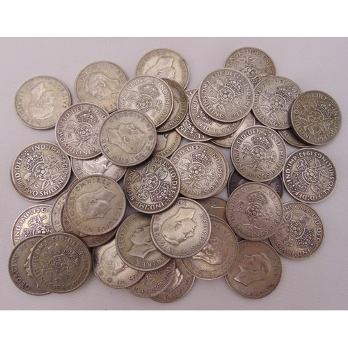 265 - A quantity of GB pre 1947 silver two shillings (49) approx total weight 503g