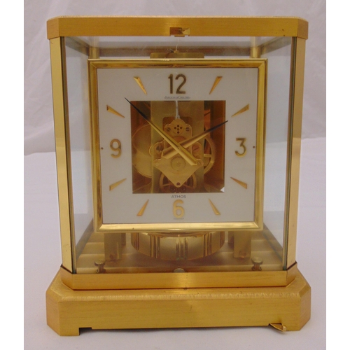 287 - Jaeger LeCoutre Empire style Atmos clock with polished brass case, circa 1970, 23 x 21 x 16cm