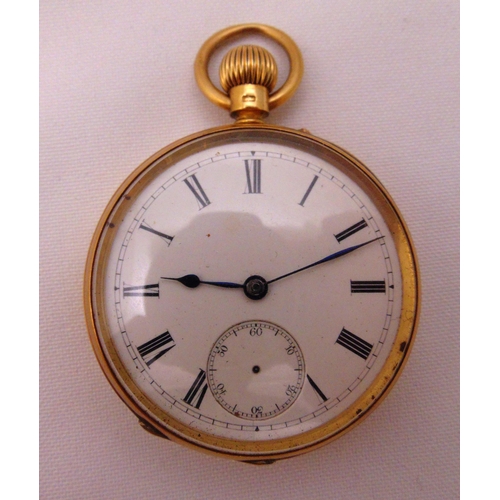 297 - Webster of Queen Victoria Street London 18ct yellow gold open face pocket watch with white enamel di... 