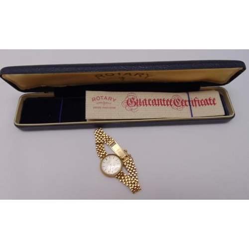 305 - Rotary 9ct yellow gold ladies wristwatch on a 9ct gold articulated bracelet to include original watc... 