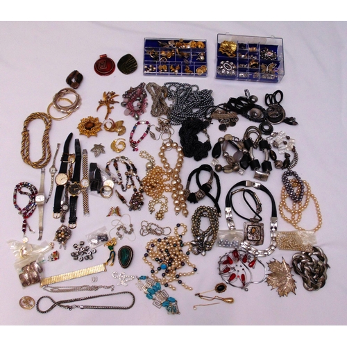 328 - A quantity of costume jewellery to include earrings, necklaces, bracelets, bangles, brooches and wat... 