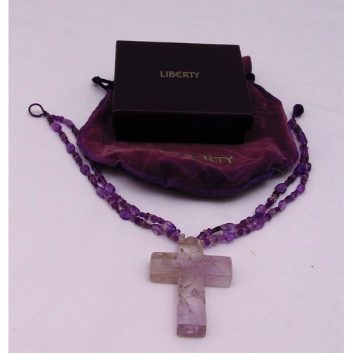 332 - Liberty design amethyst crystal crucifix on amethyst beaded necklace, in original box and pouch