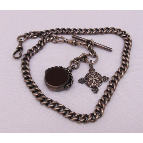 336 - A hallmarked silver fob chain with spinning quartz, a hallmarked silver St John Ambulance pendant, a... 