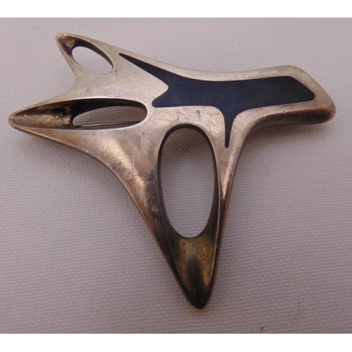 341 - Vintage Georg Jensen hallmarked sterling silver brooch with black enamel # 323, designed by Henning ... 