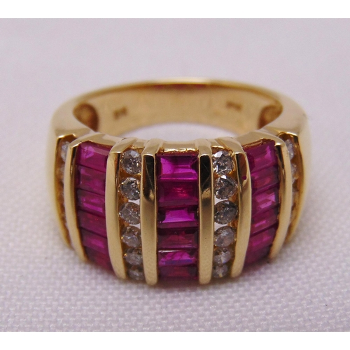 359 - 14ct yellow gold ruby and diamond dress ring, approx total weight 8.3g