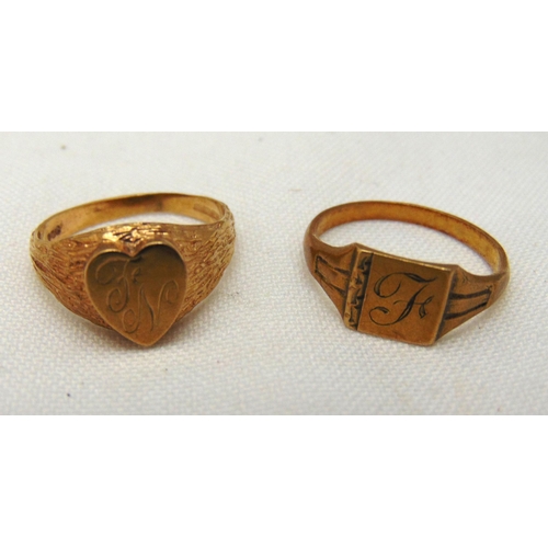 369 - Two 9ct gold signet rings, approx total weight 4.9g