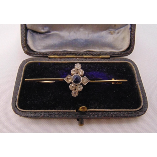 374 - Victorian gold, diamond and sapphire tie pin, approx total weight 4.9g