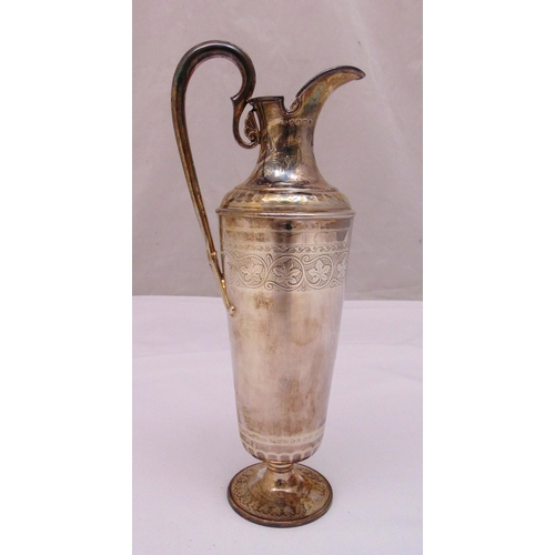 408 - A Victorian hallmarked silver claret jug, tapering cylindrical form engraved with a band of stylised... 