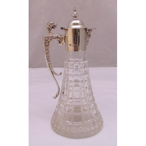 414 - Garrard & Co Elizabeth II hallmarked silver mounted glass claret jug of tapered conical form, the sc... 