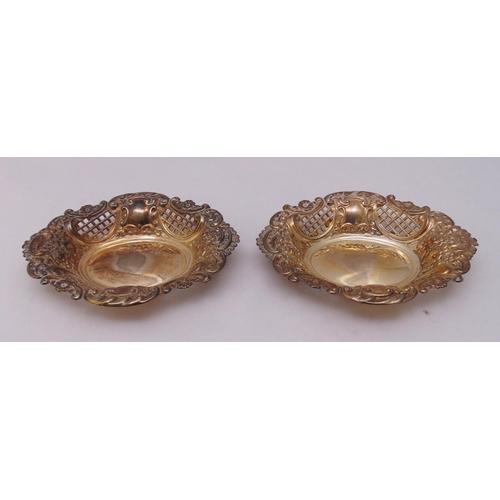 430 - Two hallmarked silver shaped oval pierced bonbon dishes, London 1979