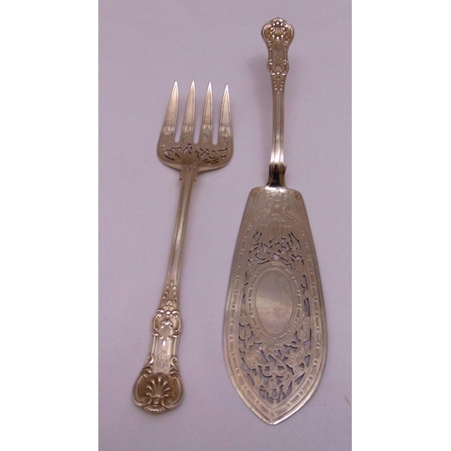 435 - A pair of Victorian hallmarked silver fish servers, scroll pierced blades engraved with birds and fo... 