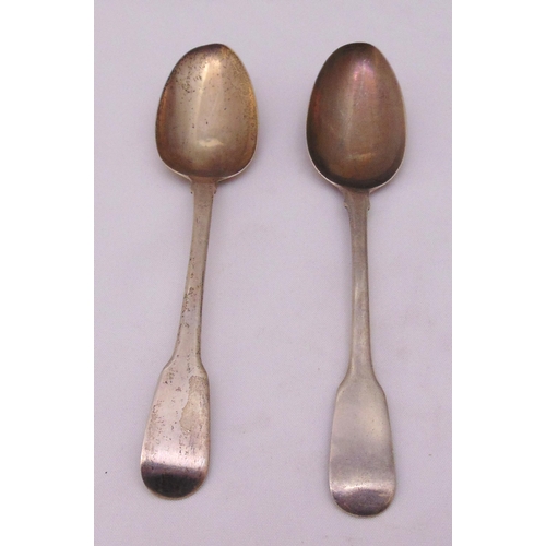 437 - Two George III fiddle pattern hallmarked silver tablespoons, London 1813 and 1814