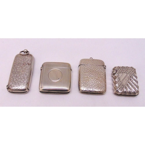 441 - Three hallmarked silver vesta cases, various shape, form and decoration and vesta case cum sovereign... 